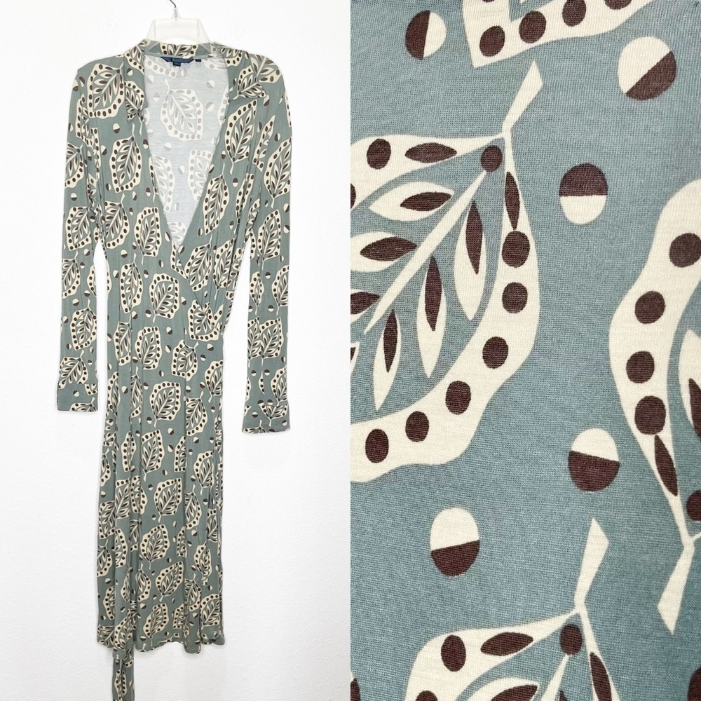 BODEN Collar Jersey True Wrap Stretch Leaf Midi Dress